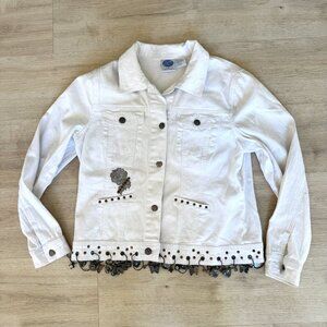 Diane Gilman Embellished Denim Jacket White Studded Charms Rare Medium